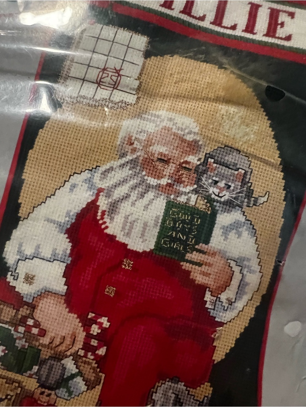 NOS Vintage Needle Treasures Santa Stocking Needlepoint Kit - Red & Black